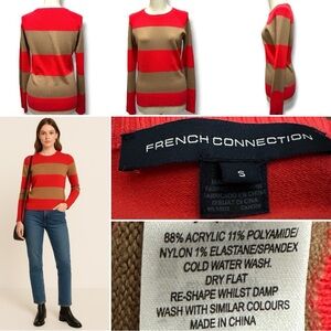 449 French Connection | NWOT Women’s Red Camel Striped Crewneck Sweater (Size S)